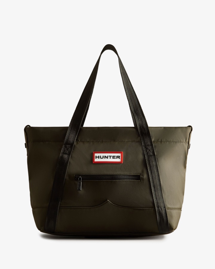 Hunter Nylon Medium Top Clip Tote Bag Dark Olive